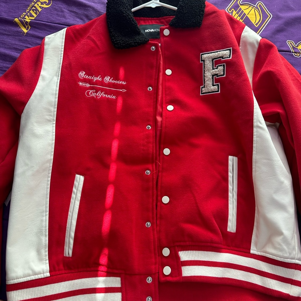 Red and White Varsity Fashion Nova Jacket
